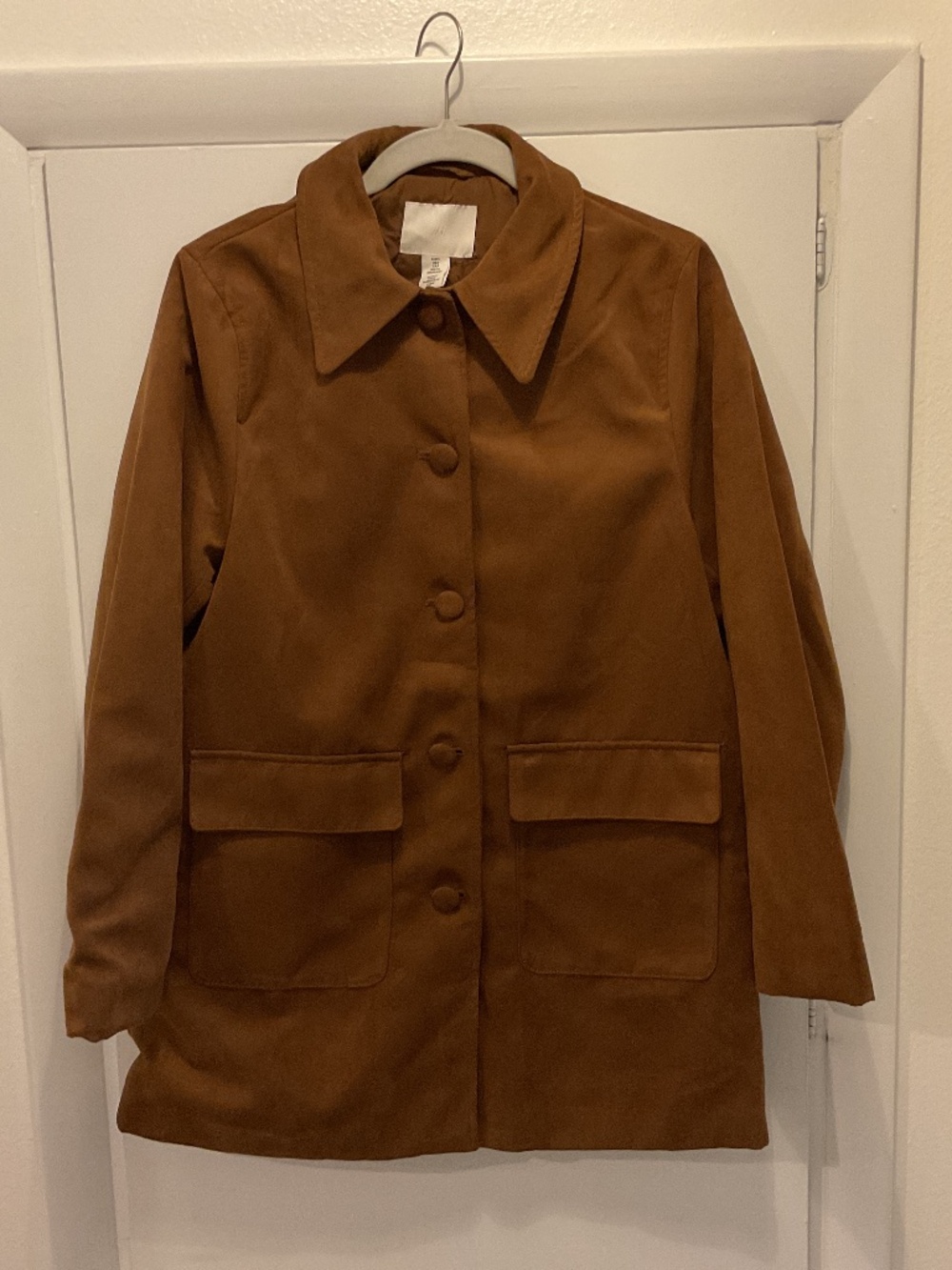 H&M faux suede jacket, size small, color is a caramel brown